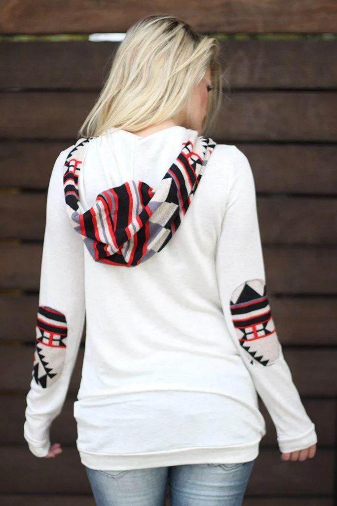 Ivory Aztec Hoodie with Pocket