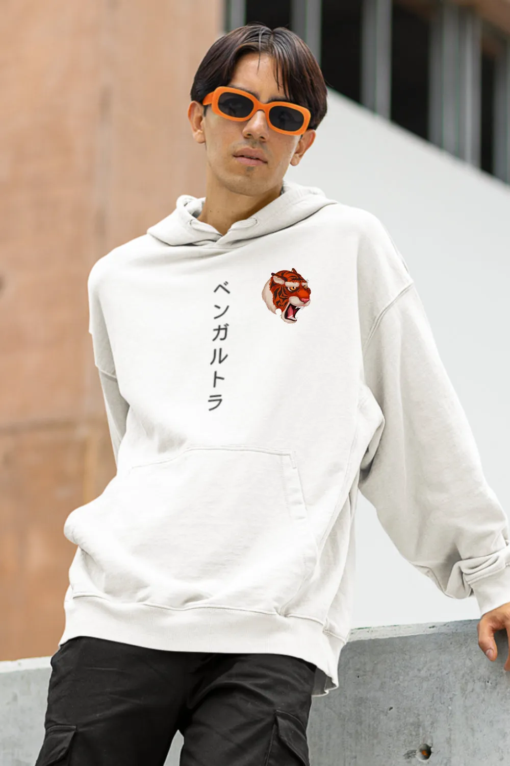 Japanese Tiger Premium Non Zipper White Hoodie