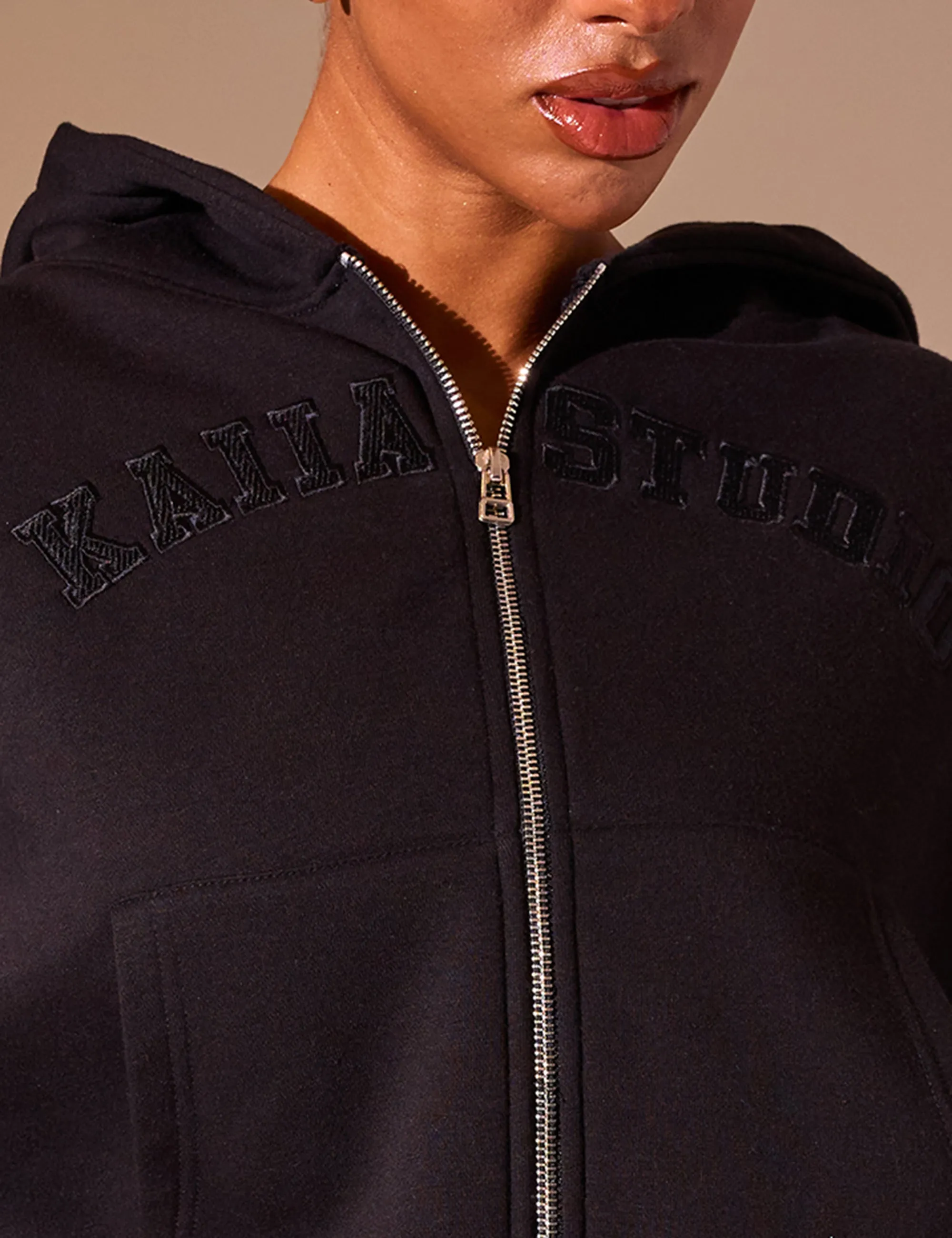 Kaiia Sport Logo Zip Through Hoodie Black