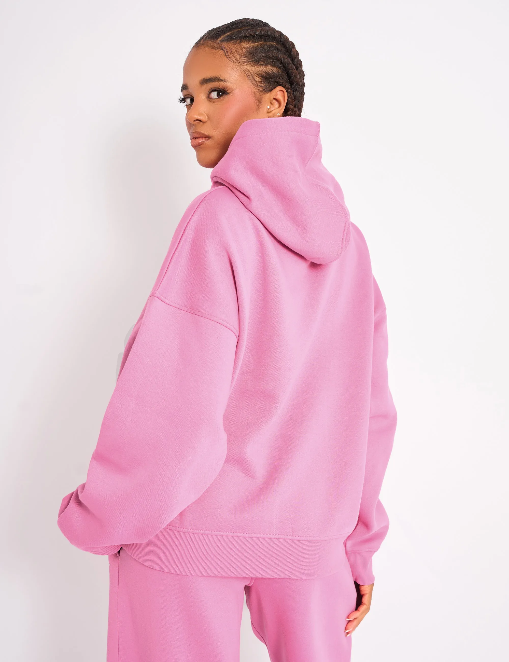 Kaiia Star Contrast Hood Oversized Hoodie Pink