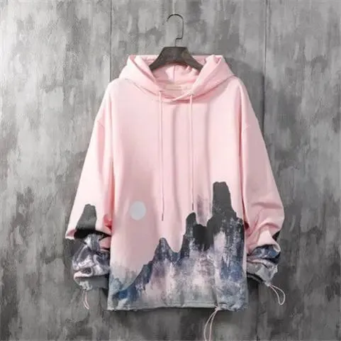 Loose Student Hooded Gradient Print Hoodie