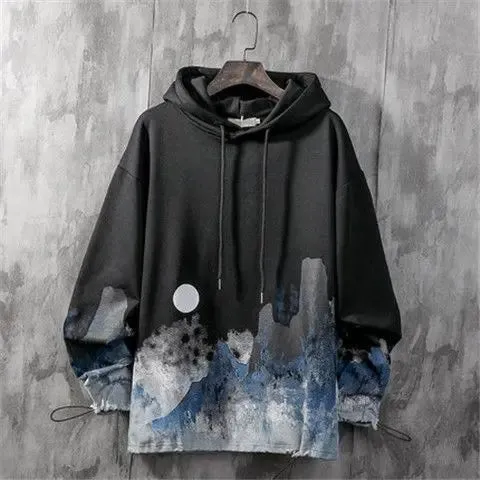 Loose Student Hooded Gradient Print Hoodie