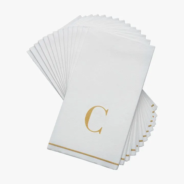 Luxe Party White/Gold C - Bodoni Initial Guest Paper Napkins 14pc