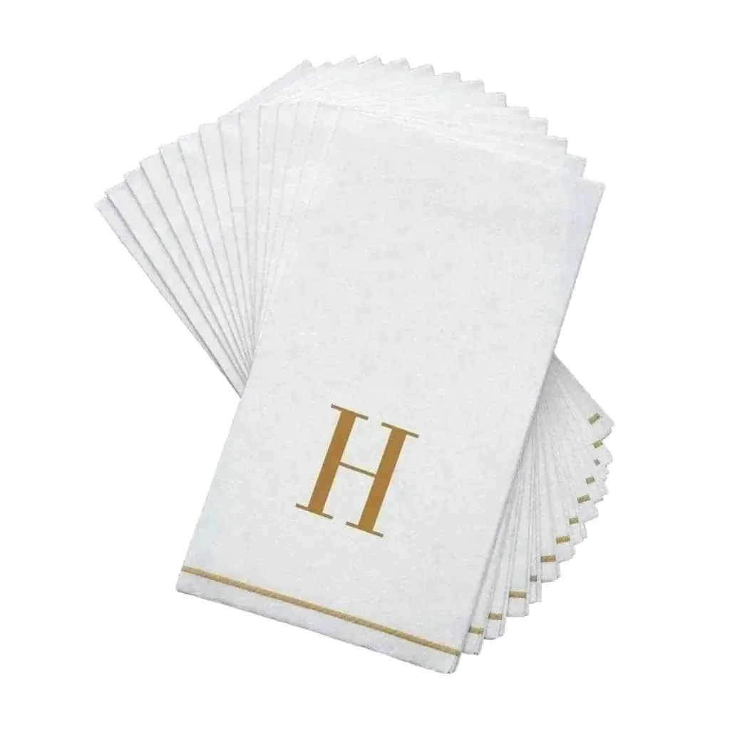 Luxe Party White/Gold H - Bodoni Initial Guest Paper Napkins 14pc