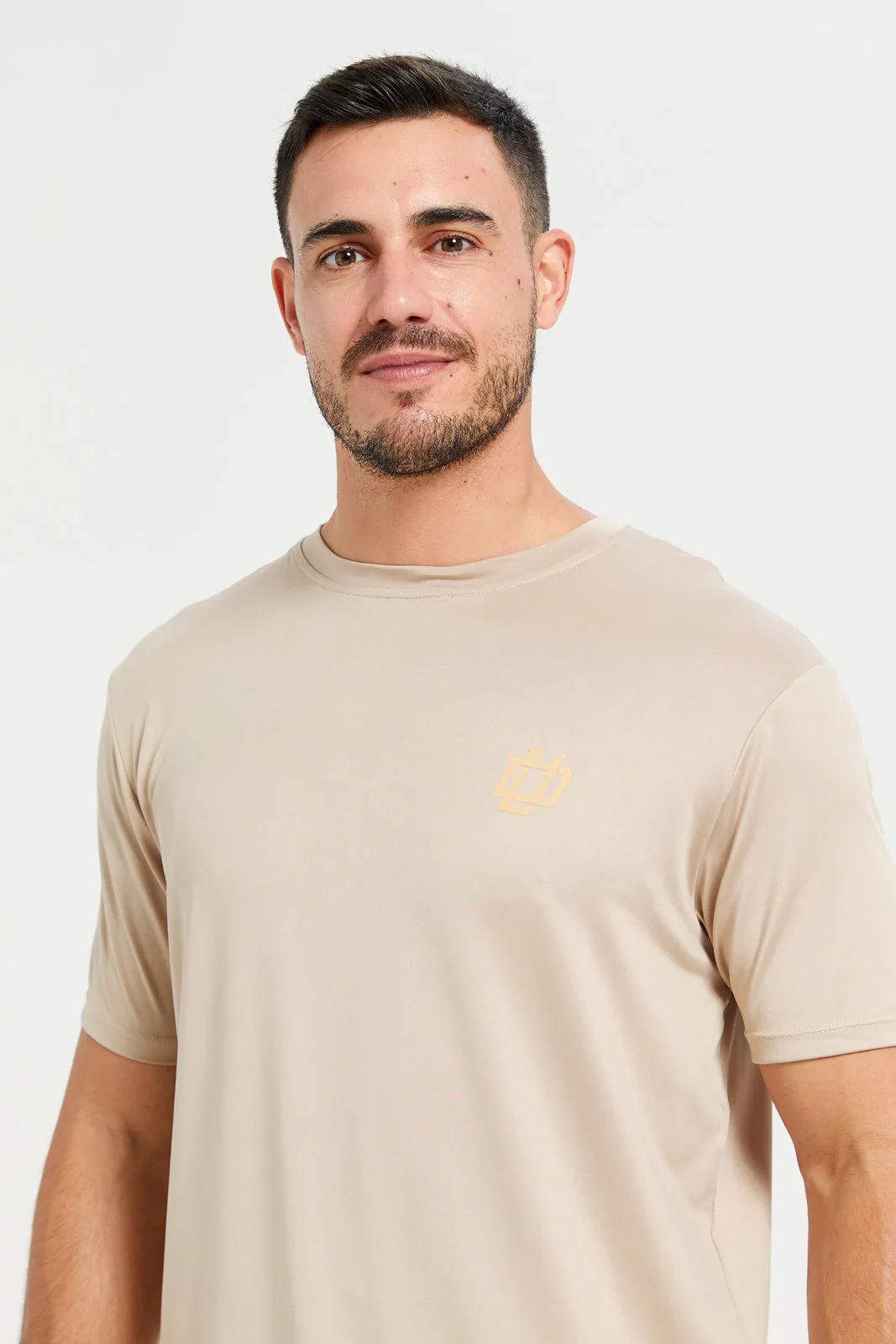 Men Beige Printed Short Sleeve Active T-Shirt