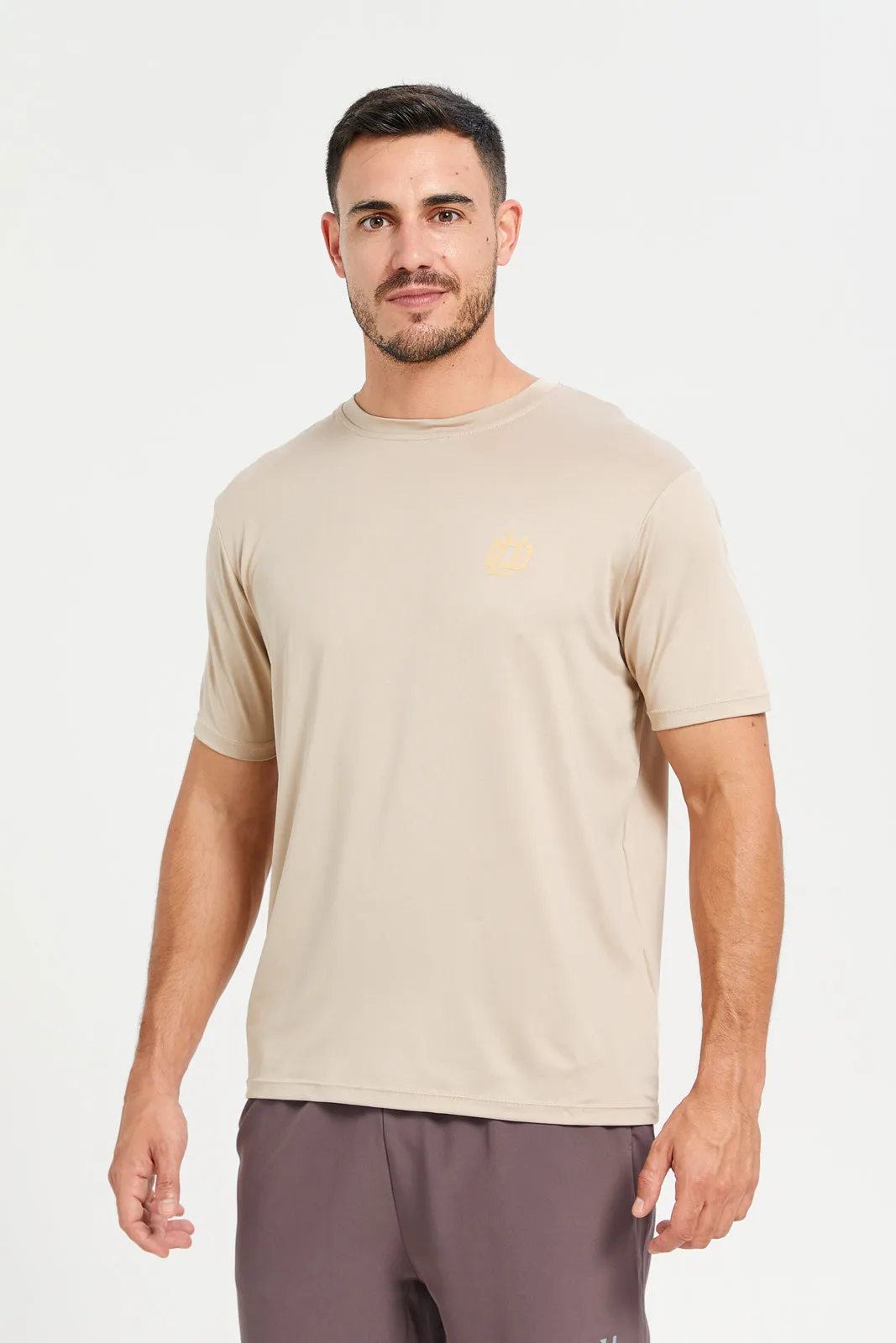 Men Beige Printed Short Sleeve Active T-Shirt