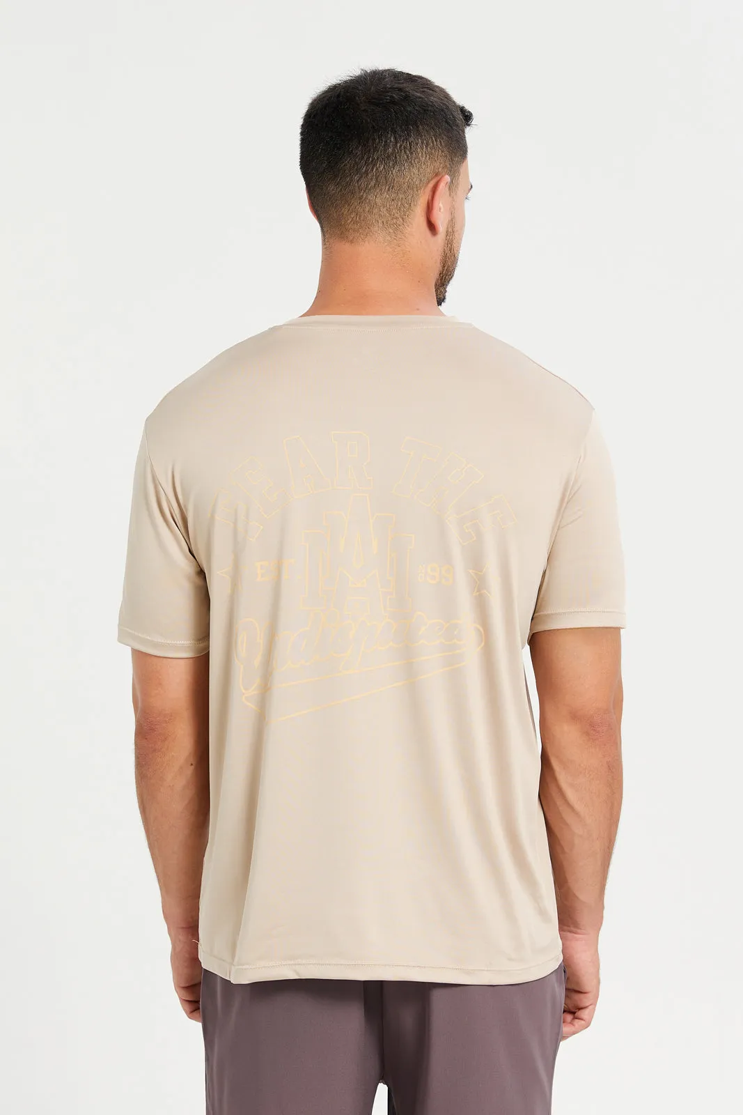 Men Beige Printed Short Sleeve Active T-Shirt