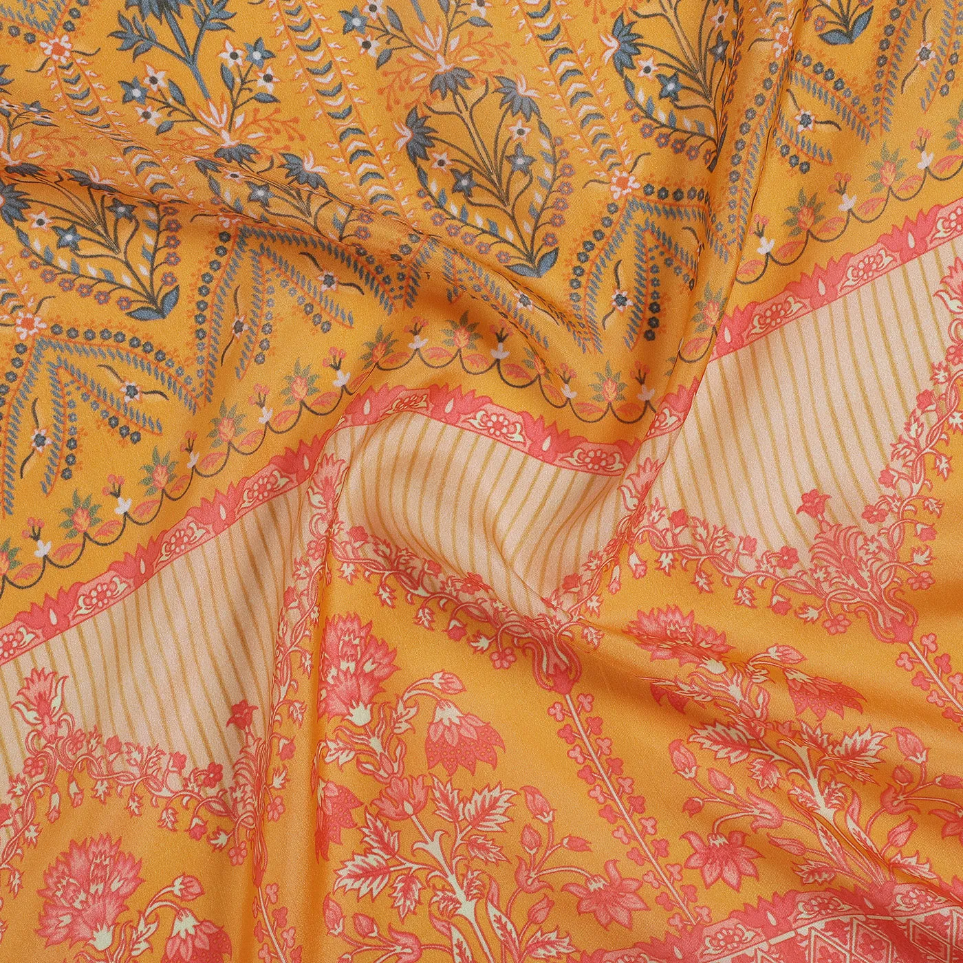 Mustard Silk Printed Stole