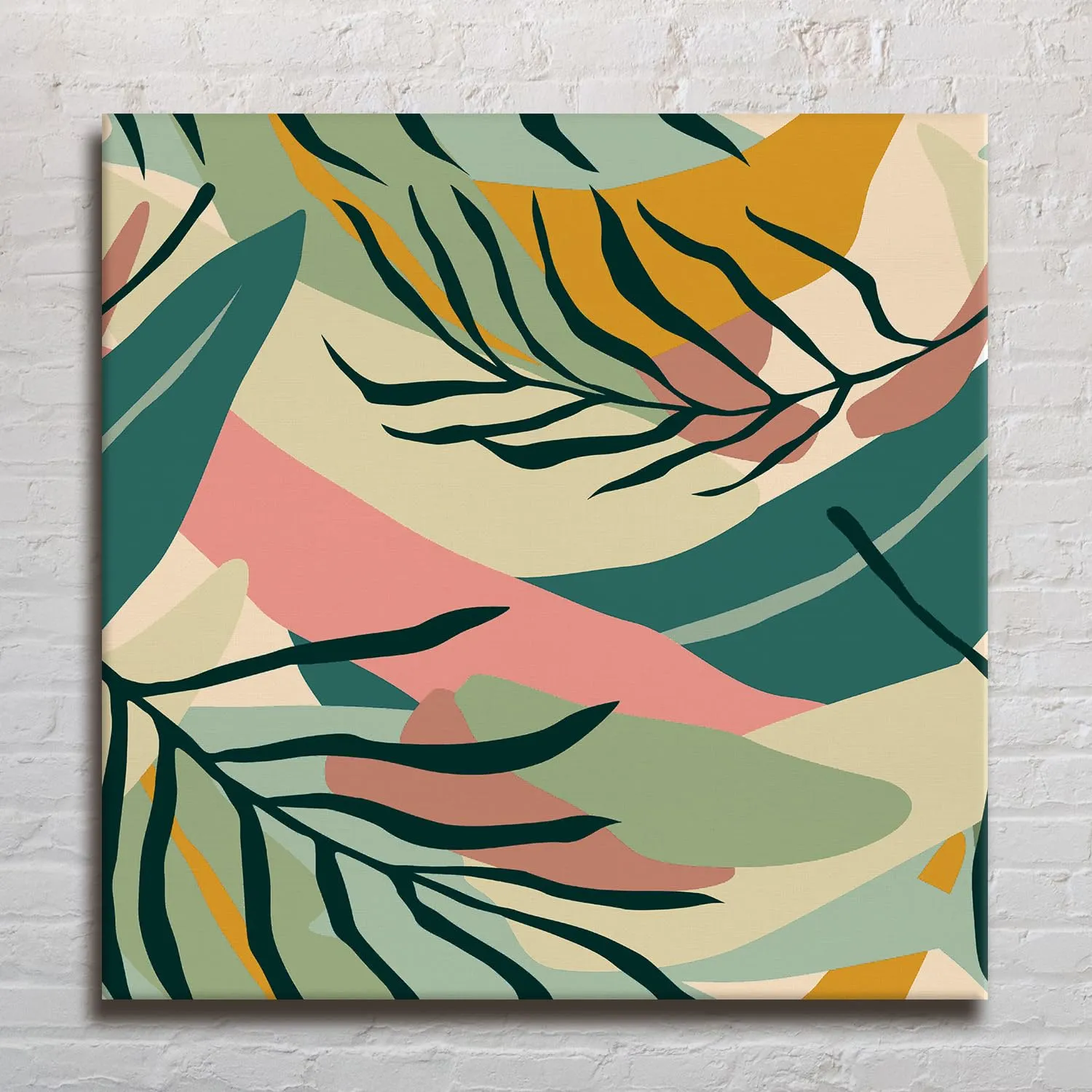 PAPER PLANE DESIGN Abstract Boho Leaves Framed Wall Art Canvas Print Room Decor Abstract Decor For Bedroom Livingroom Office Decor. (36 Inch x 36 inch, A)