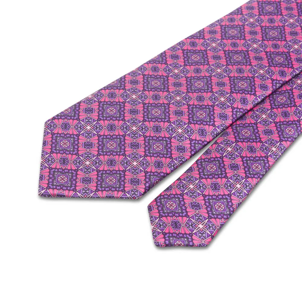 Pink Medieval Art Duchesse Silk Tie