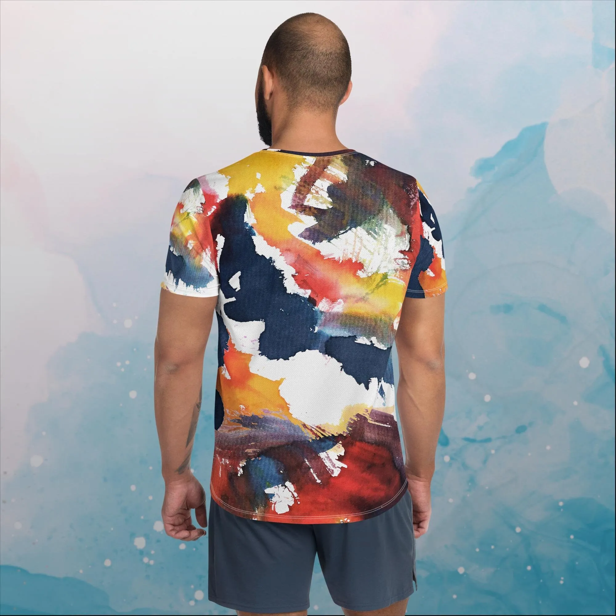 Primary Color Pallet Paint Print Mens Athletic Tee Shirt