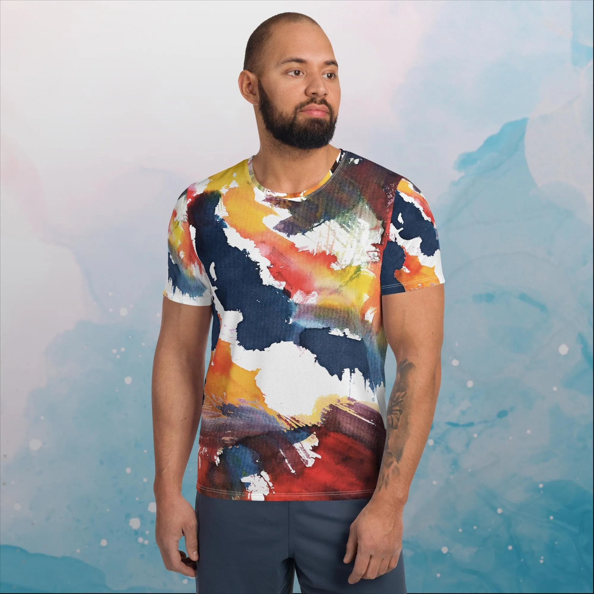 Primary Color Pallet Paint Print Mens Athletic Tee Shirt