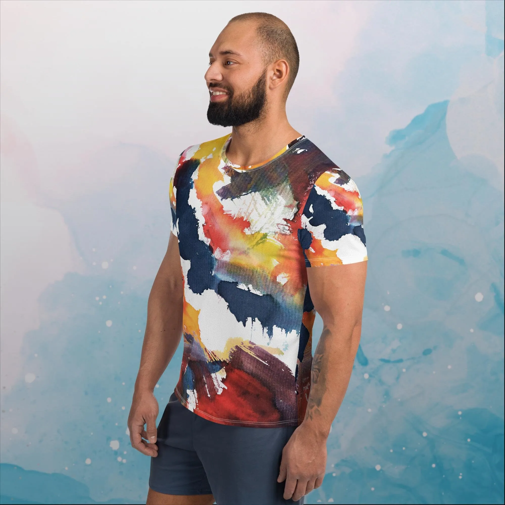 Primary Color Pallet Paint Print Mens Athletic Tee Shirt