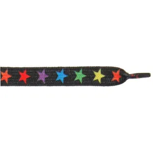 Printed 3/8" Flat Laces - Colorful Stars on Black (1 Pair Pack) Shoelaces