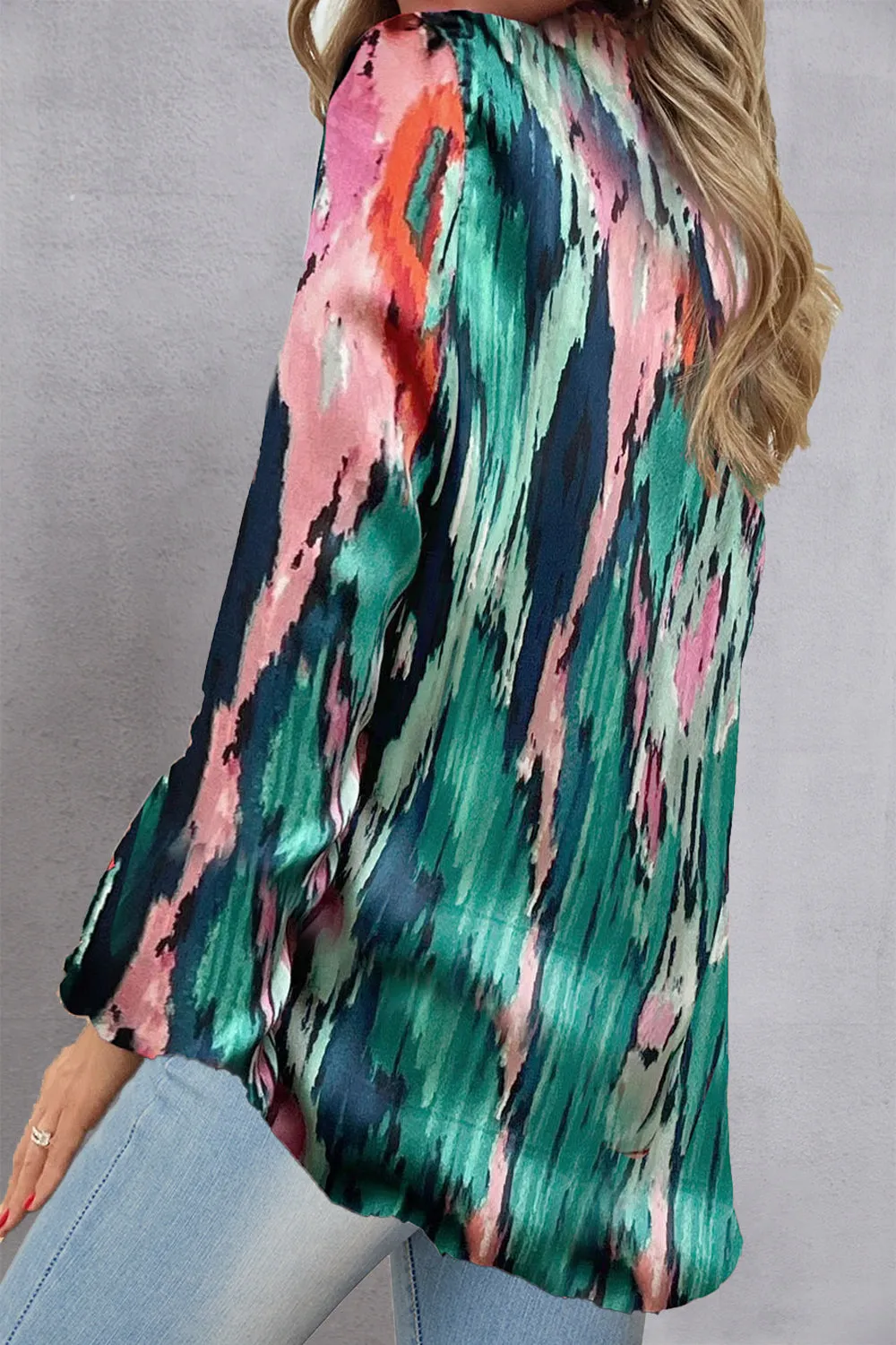 Printed V-Neck Long Sleeve Blouse - Basic Style, Comfortable Fit, Versatile Wardrobe Essential