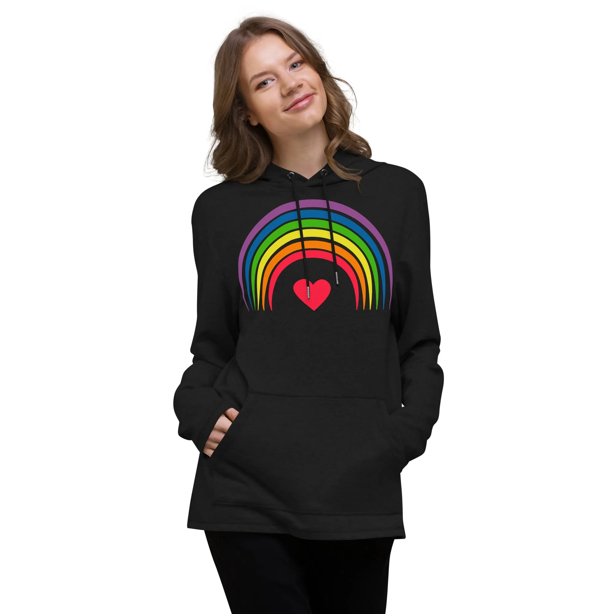 Rainbow Heart - Unisex Lightweight Hoodie, comfy, soft, fun, colorful