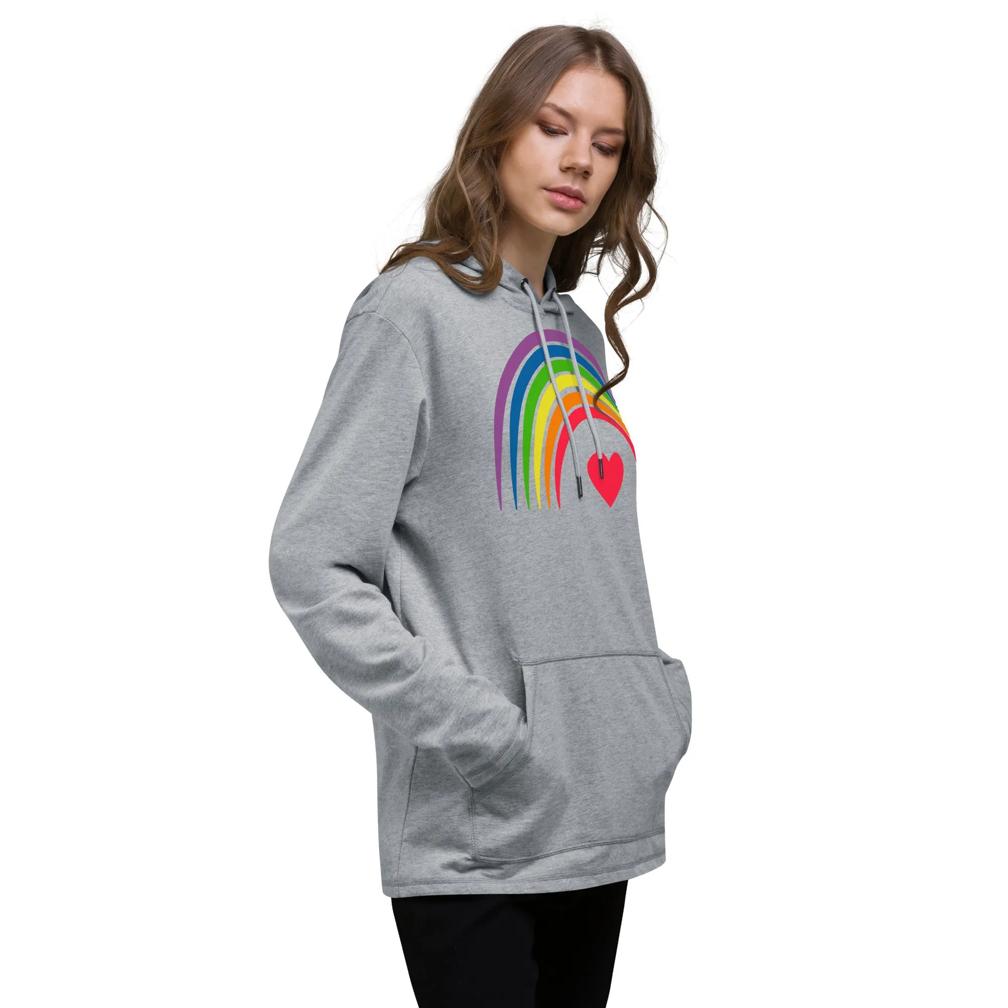 Rainbow Heart - Unisex Lightweight Hoodie, comfy, soft, fun, colorful