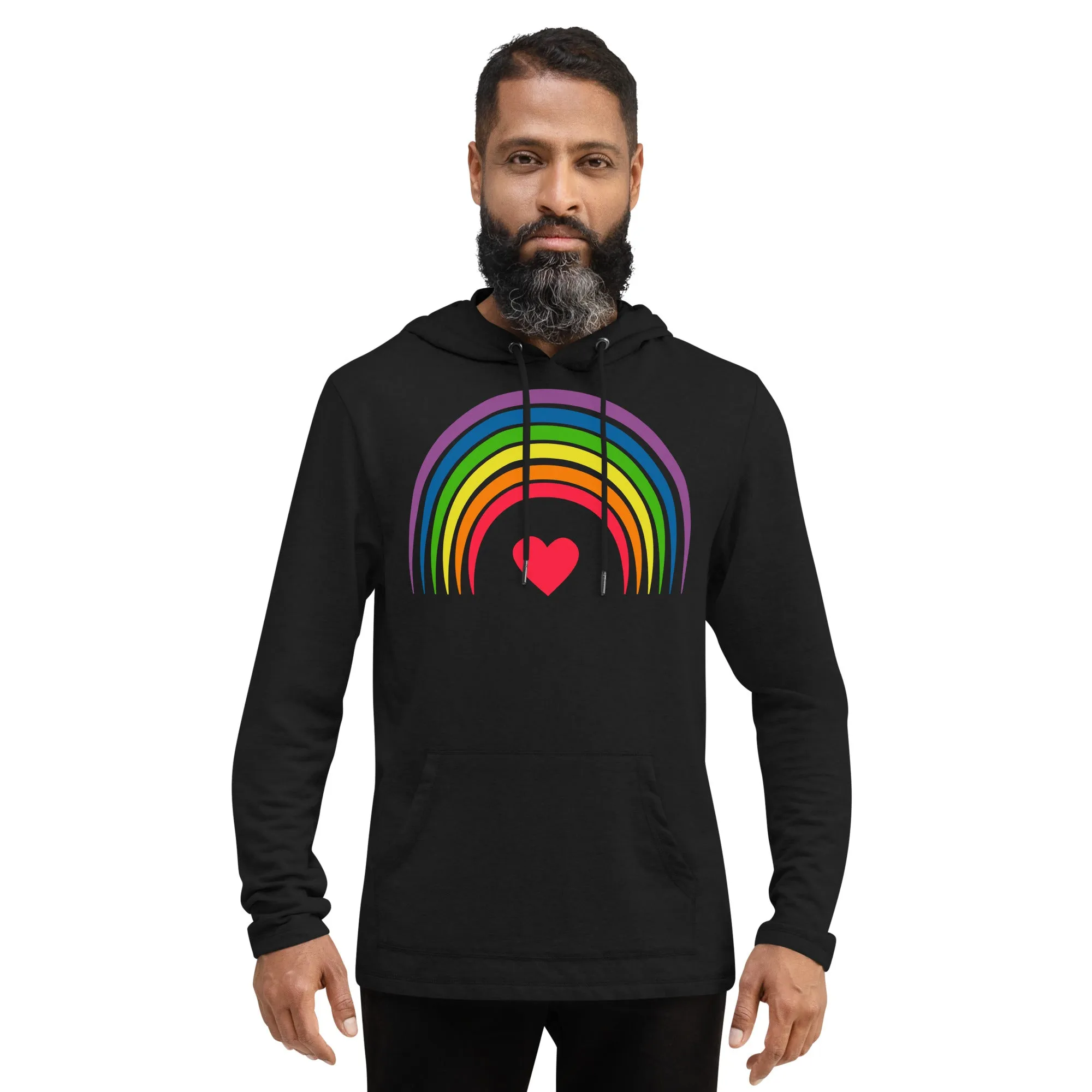 Rainbow Heart - Unisex Lightweight Hoodie, comfy, soft, fun, colorful