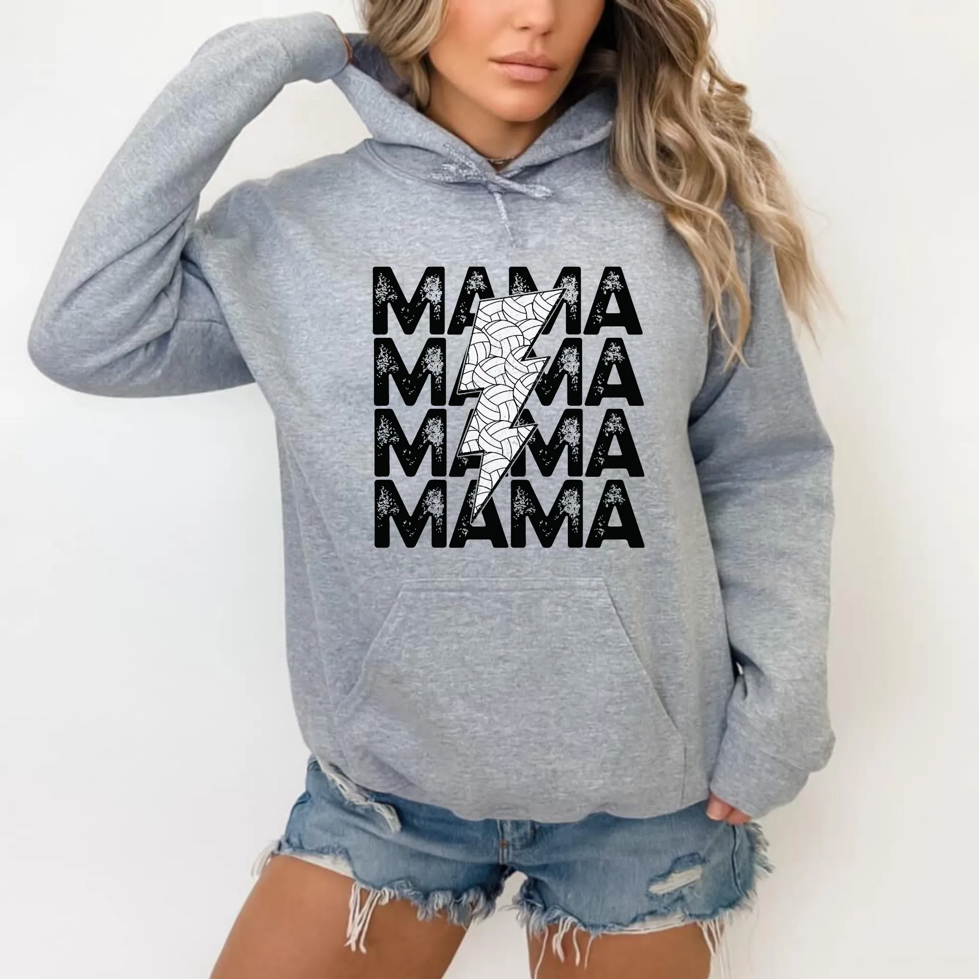 Retro Volleyball Mama Hoodie with Lightening Bolt