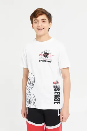 Senior Boys White Spiderman Printed T-Shirt