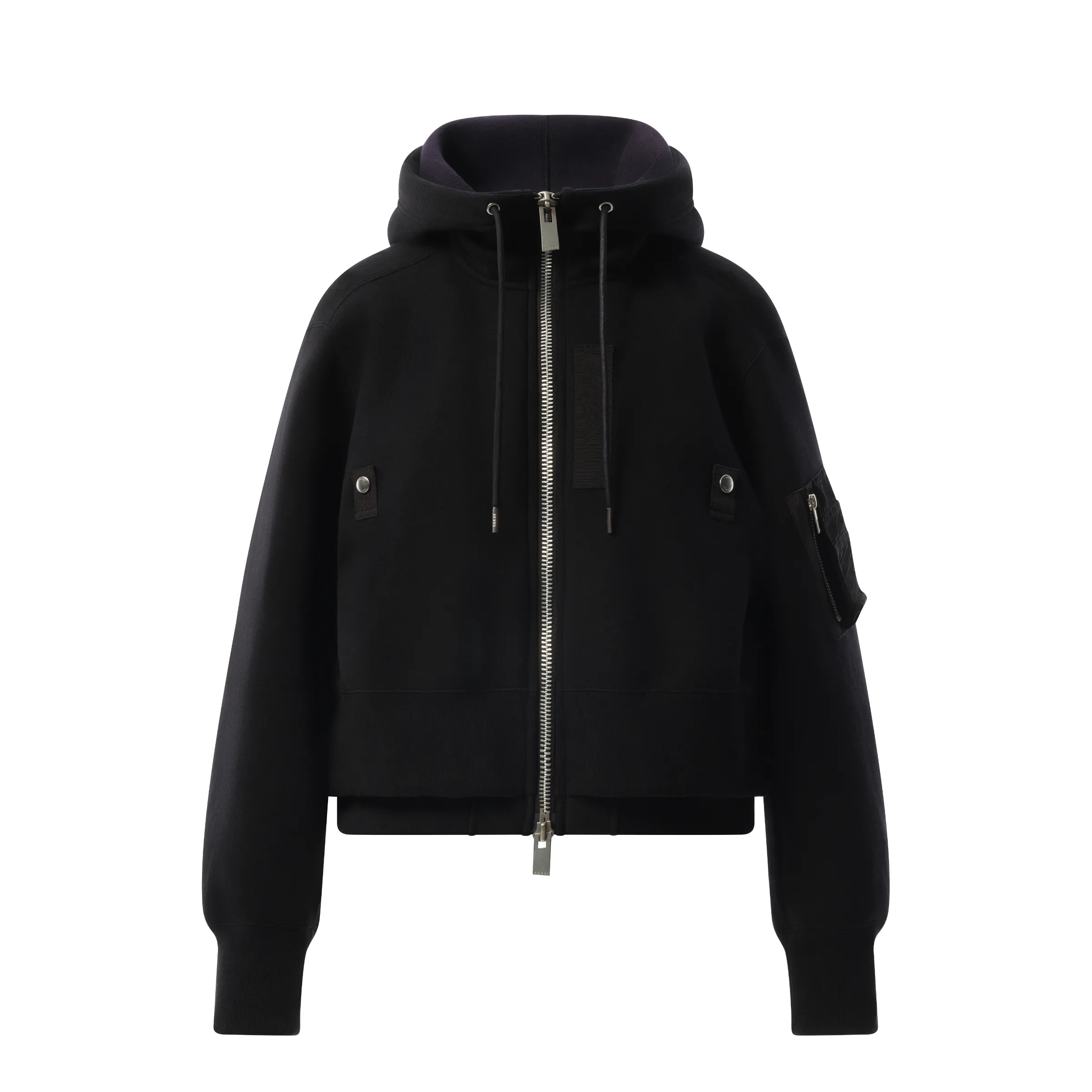 Sponge Sweat x Nylon Twill Zip Hoodie in Black