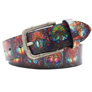 Street Style Colorful Trees Printed Leather Belt