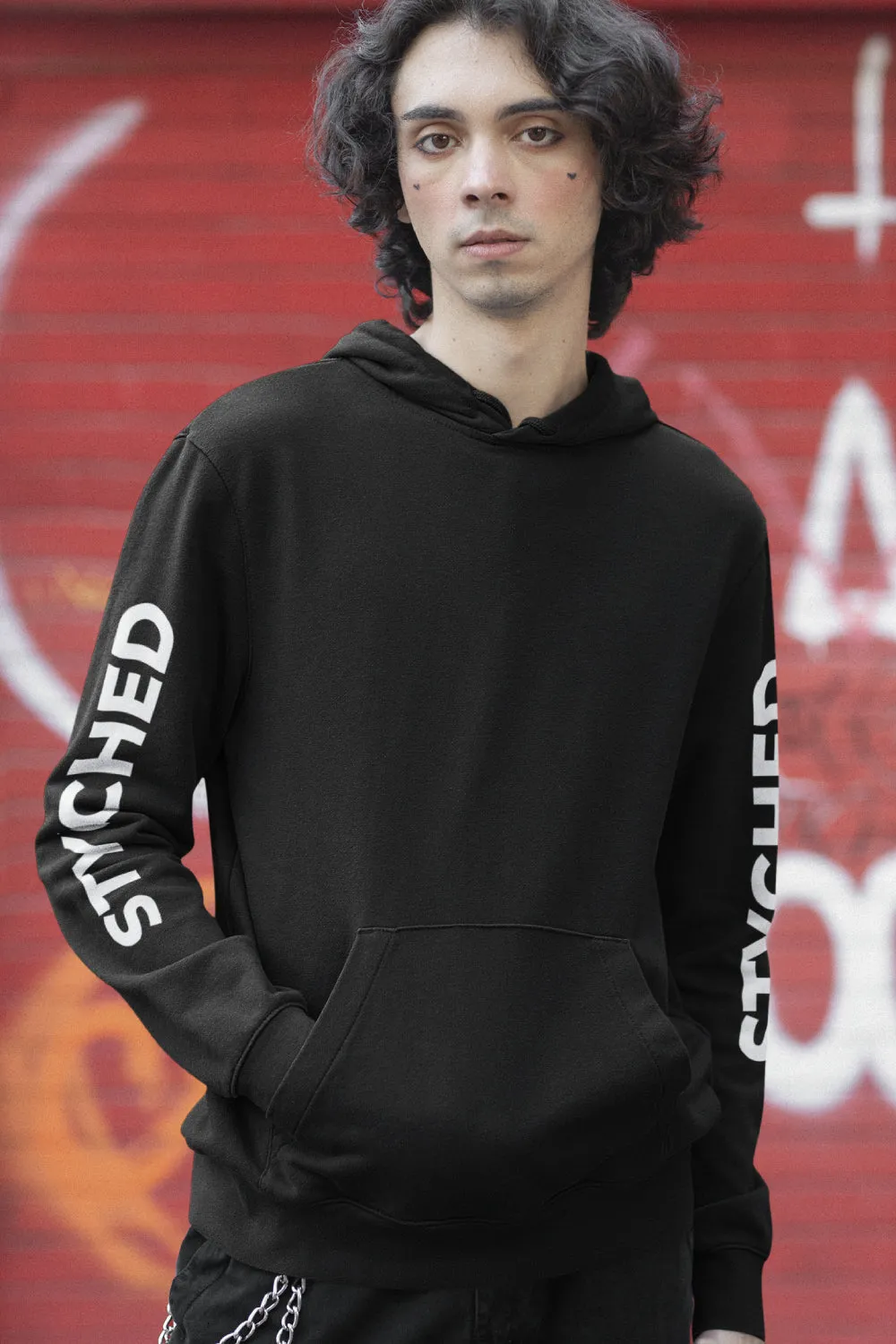 Styched Sleeve Print Premium Non Zipper Black Hoodie