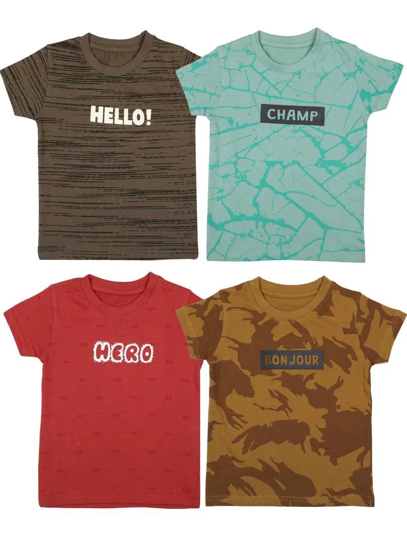 Stylish Cotton Printed T-Shirt For Boys Combo (Pack Of 4)