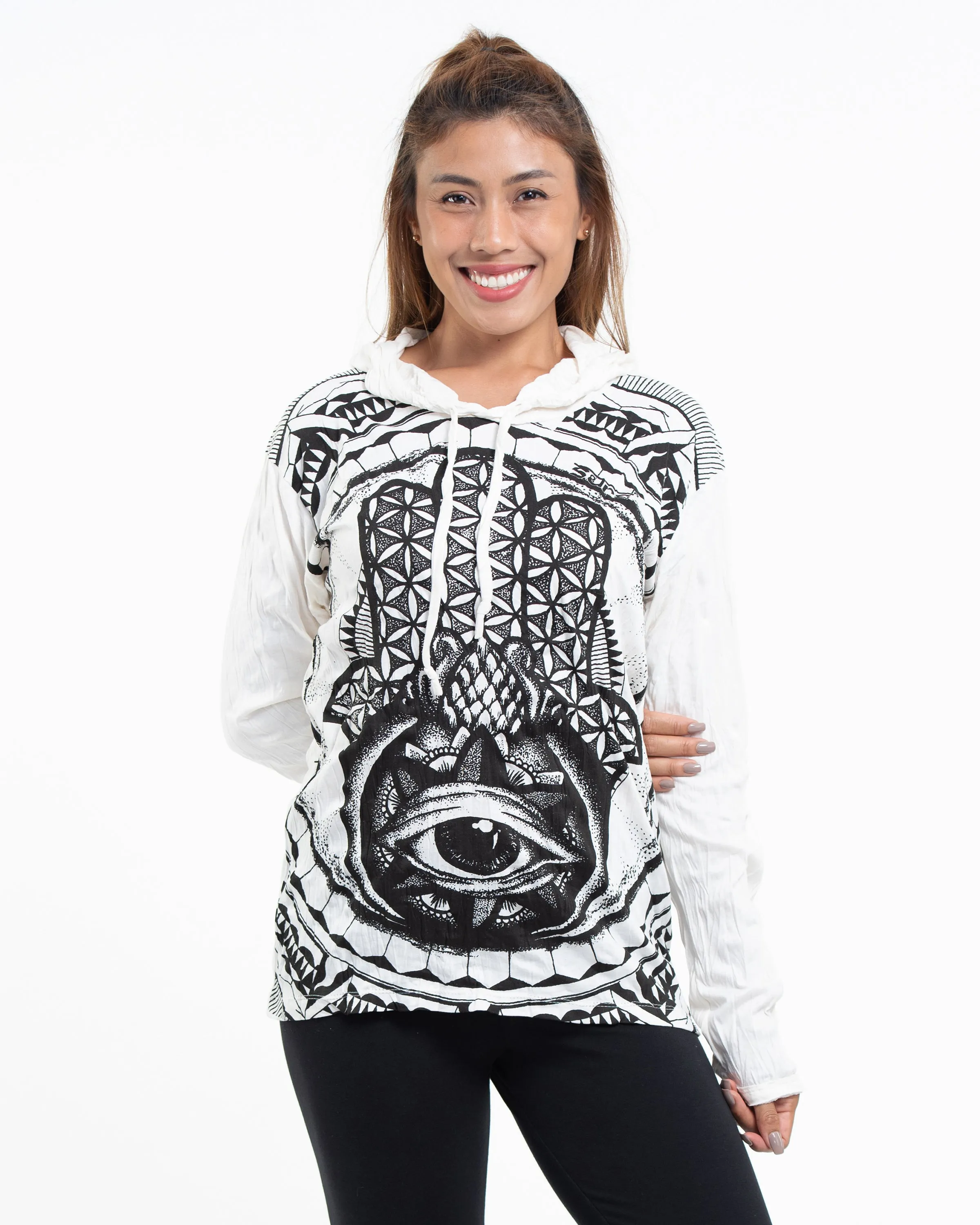 Sure Design Unisex Hamsa Eye Hoodie White