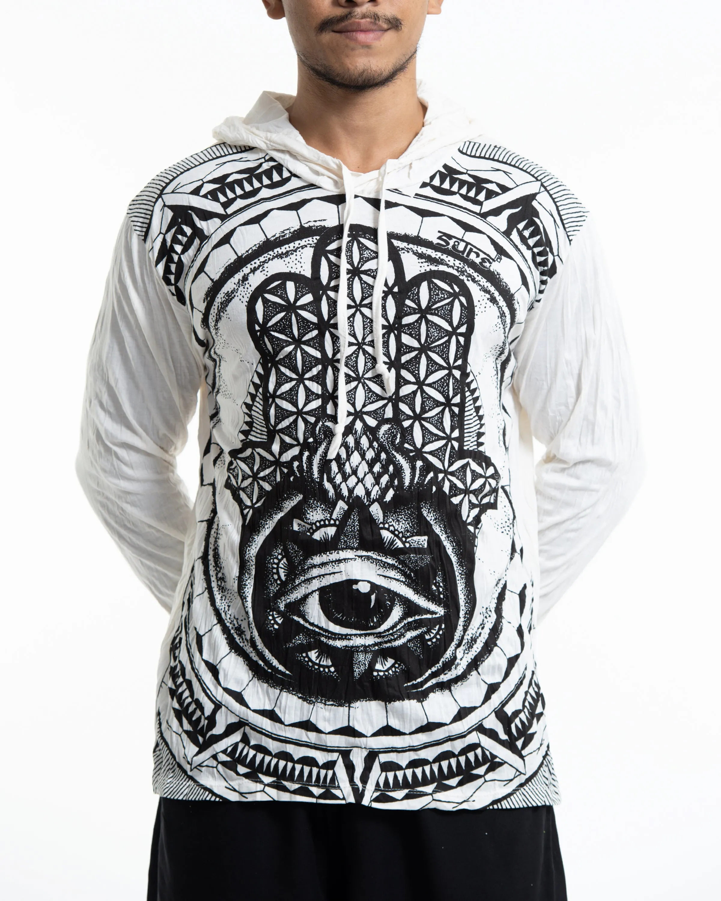 Sure Design Unisex Hamsa Eye Hoodie White