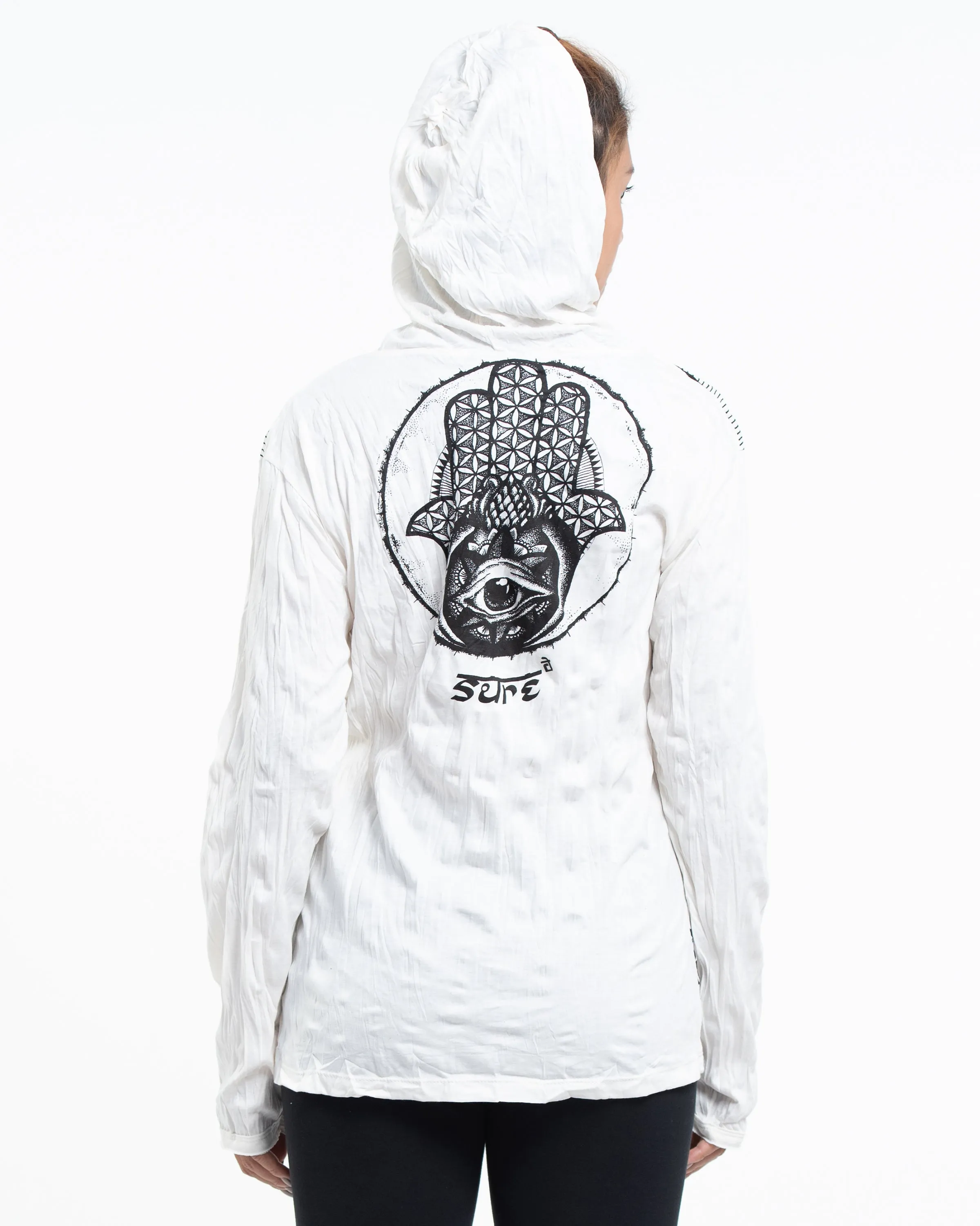 Sure Design Unisex Hamsa Eye Hoodie White