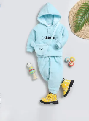 Text Printed Hoodie with Joggers Set - Blue