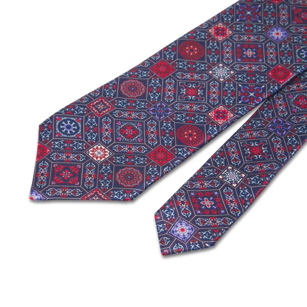 The Cathedral of Florence Blue and Red Duchesse Silk Tie