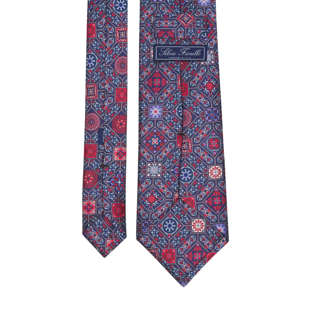 The Cathedral of Florence Blue and Red Duchesse Silk Tie