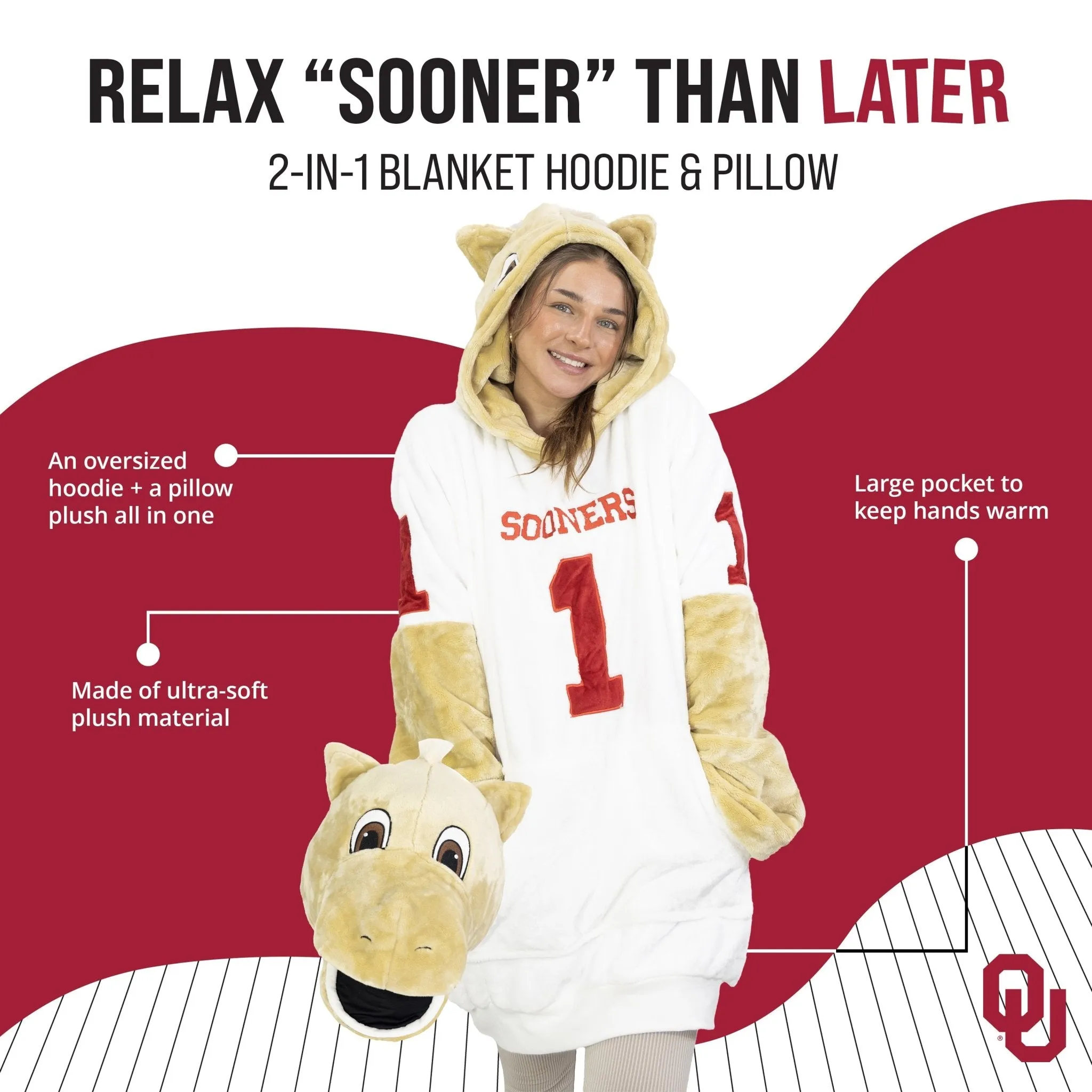 University of Oklahoma Sooner Snugible | Blanket Hoodie & Pillow