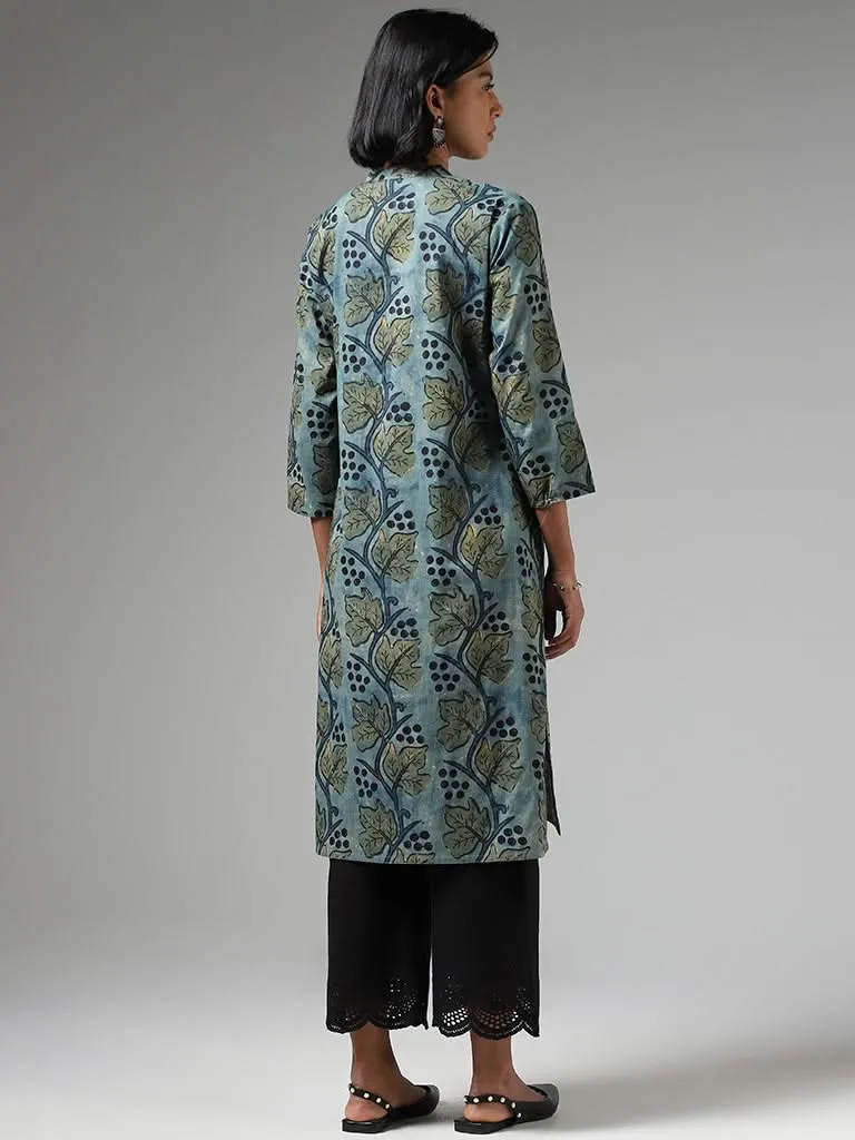 Utsa Leafy Printed Blue Kurta