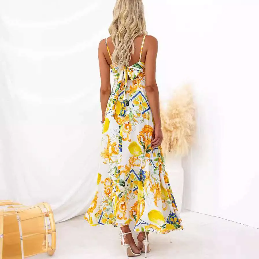 Women's Printed Back Strap Elegant Dress