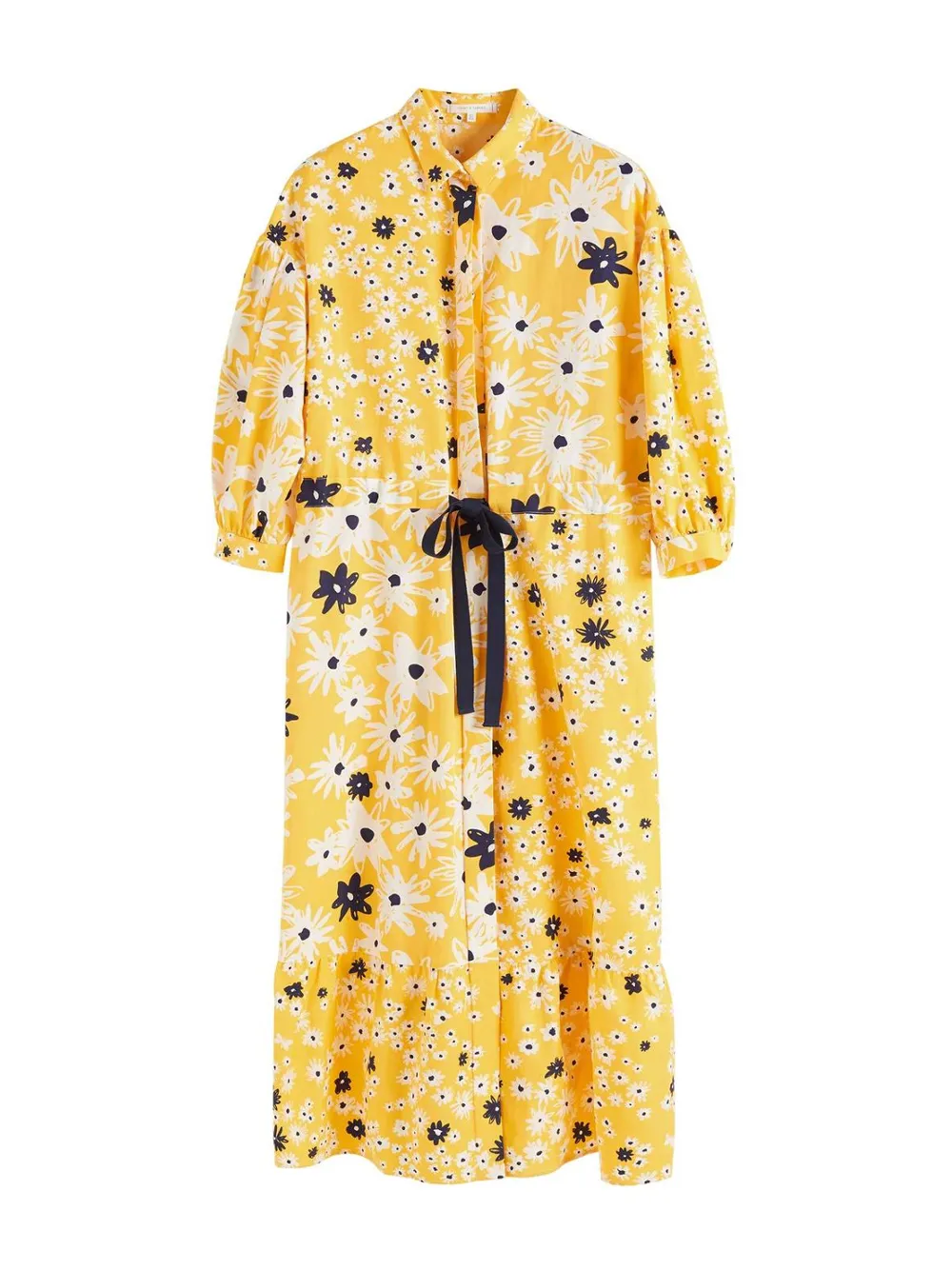 YELLOW COTTON & SILK FLORAL DRESS